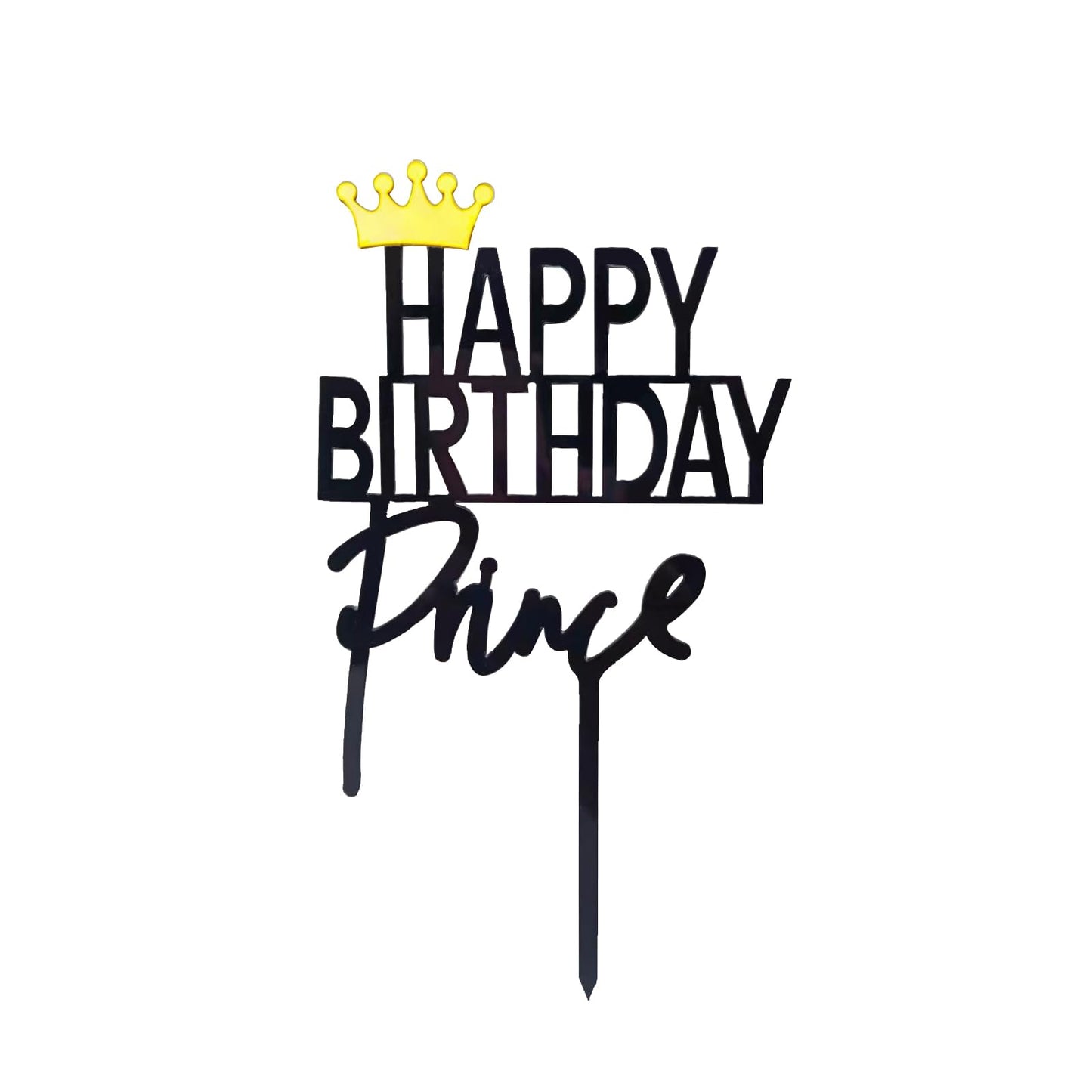 MEETINGU Happy Birthday Cake Topper - Gold Crown, Plastic, Black Gz01