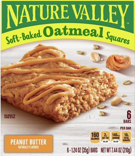 Nature Valley Soft-Baked Oatmeal Squares, Peanut Butter Breakfast Snacks, 6 ct, 7.44 OZ