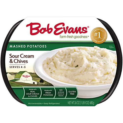 Ready Set Gourmet Bob Evans Mashed Potatoes - Sour Cream & Chives - Gluten Free - 5 Pack (24 oz Each) - No Artificial Colors or Flavors