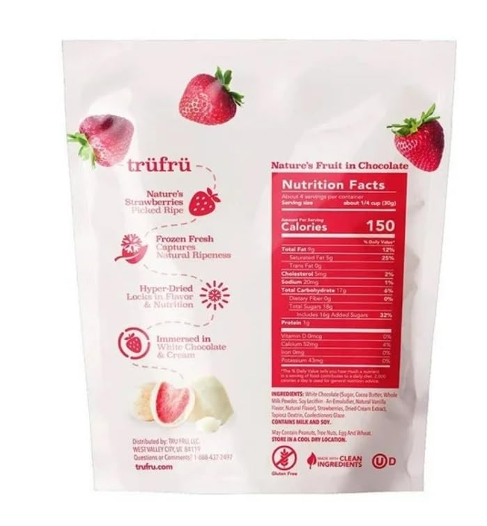 KD Chocolates Tru Frü Hyper-Dried Strawberries in Crème, 4.2 oz - Natural Freeze-Dried Snack