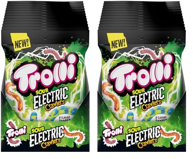 Trolli Electric Crawlers, Sour Gummy Candy, 4.25 Ounce Bags (Pack Of 24)