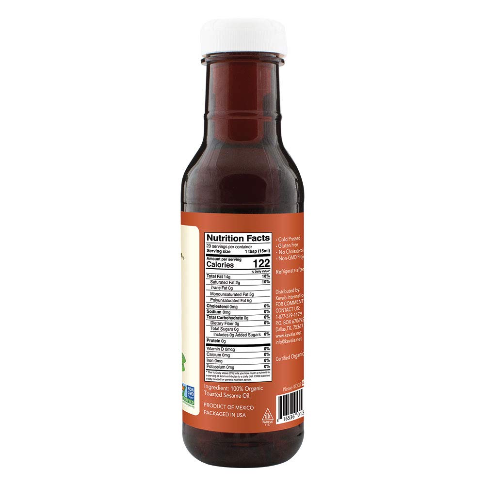 Kevala Organic Toasted Sesame Oil – 12 Oz – 354 Ml – Sesame Oil Toasted – Toasted Sesame Oil Cooking – Sesame Oil Food – Roasted Sesame Oil