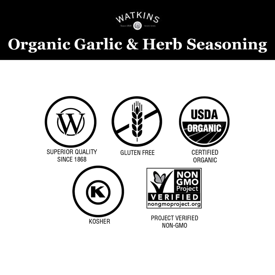 Watkins Organic Grilling Garlic & Herb Seasoning, Non-GMO, Kosher, 2.9 Oz, 1-Pack