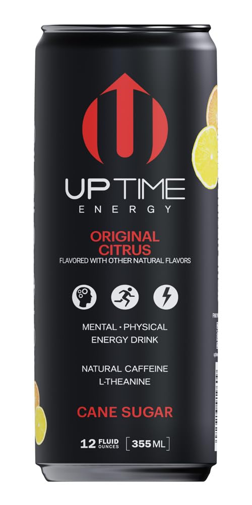 UPTIME Premium Energy Drink, Original Citrus, Natural Caffeine, 12oz Bottles, Pack of 12