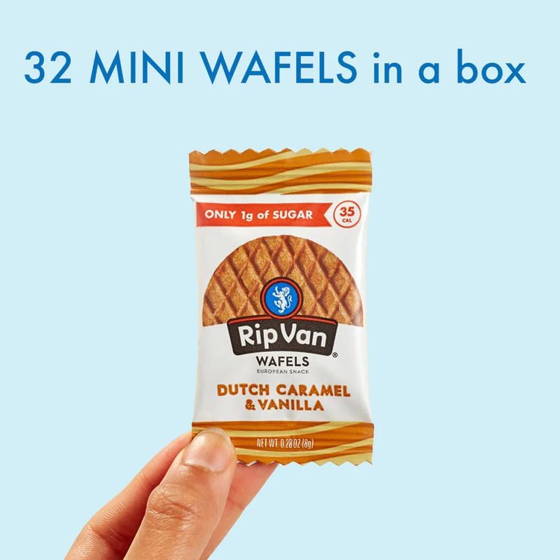 Rip Van Wafels Dutch Caramel Mini Stroopwafels, Low Carb Snacks, Non GMO Snack, Keto Friendly, Office Snacks, Low Calorie Snack,