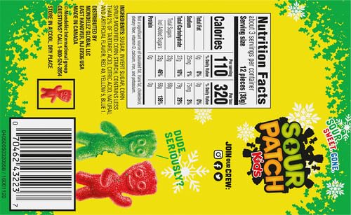 Sour Patch Kids Green & Red Christmas Holiday Gummy Candy - Gift Box, 3.1 Ounce
