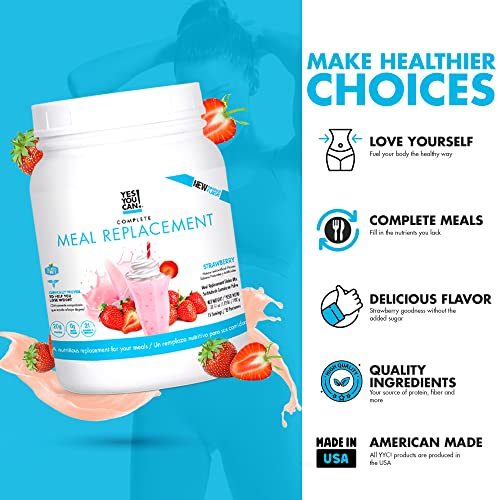 Yes You Can! Meal Replacement Shake, 15 Servings, 20g Protein, 0g Added Sugars, Strawberry Flavor