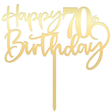 Happy 70Th Birthday Cake Topper,Mirrored Gold Acrylic Durable Cake Topper,70Th Birthday Party Cake Decorations,Hello 70Th Years