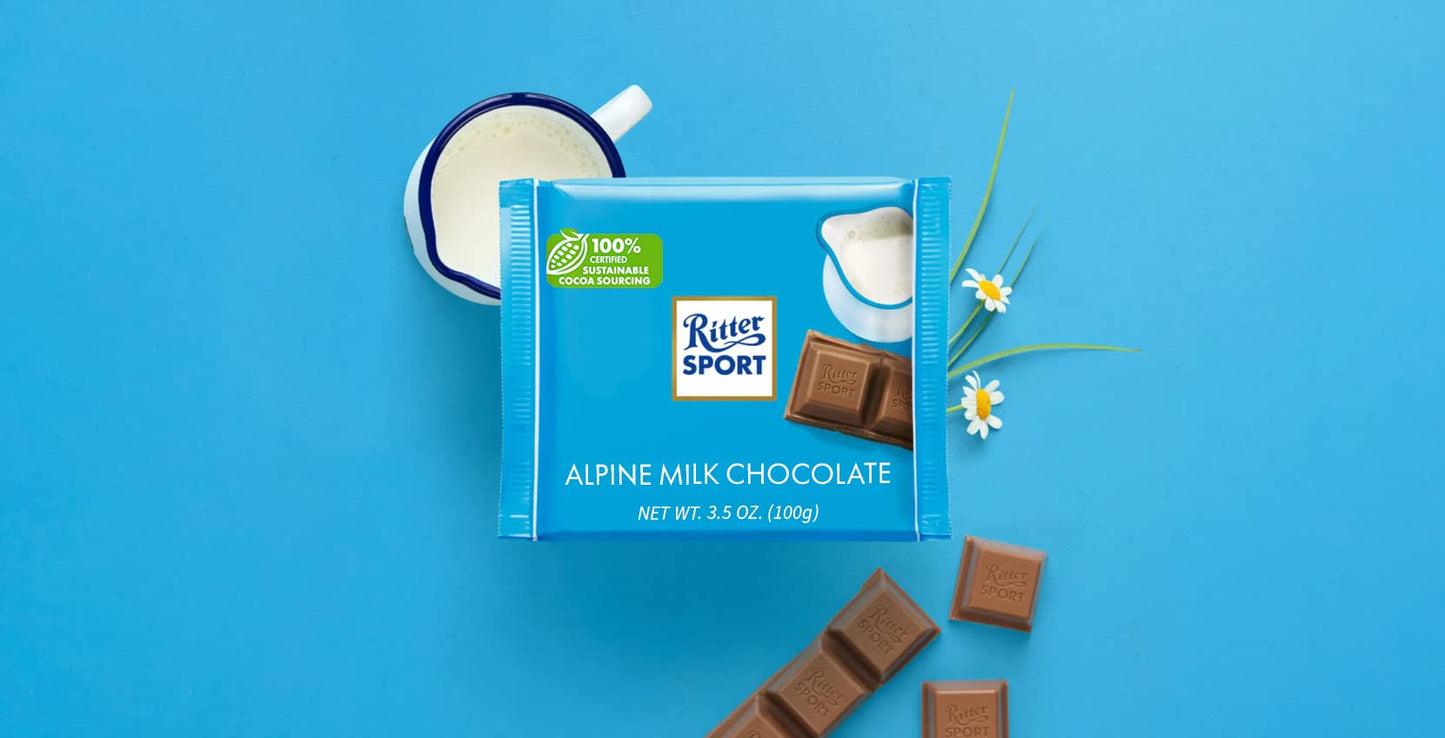 Ritter Sport Alpine Milk Chocolate, 3.5 Ounce Bar, 12 Pack 100% Certified Sustainable Cocoa