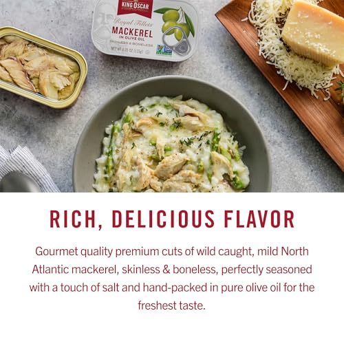 King Oscar Skinless & Boneless Mackerel Variety Pack Olive Oil  Med. Style  Lemon and Jalapeo  4.05-Ounce Cans (Pack of 6)