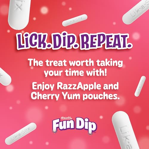 Fun Dip Christmas Candy Lik-M-Aid, Powder Candy Dip Razzle Apple Magic And Cherry Yum Diddly, 8 Pouches