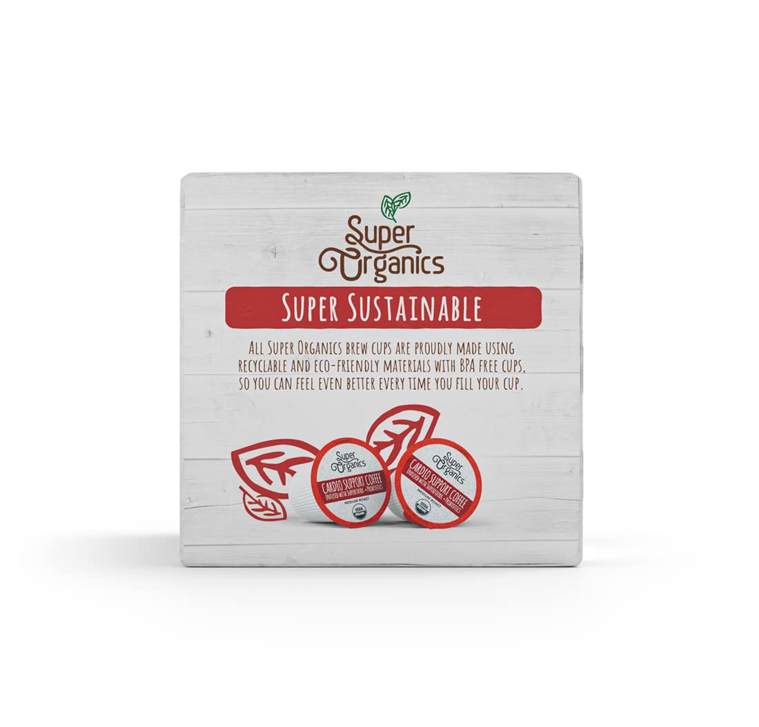 Super Organics Cardio Support Coffee Brew Cups, USDA Organic, Vegan, Medium Roast, 60ct (10 Count Pack of 6)
