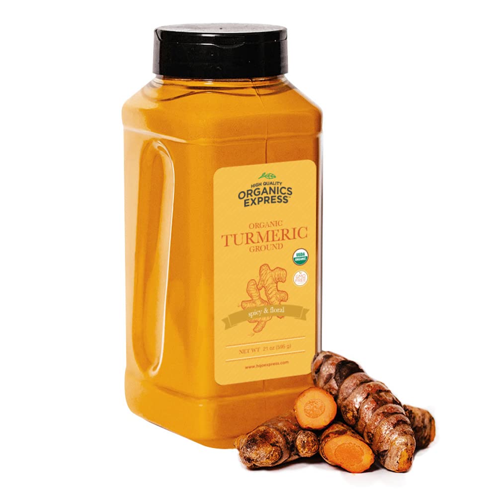 HQOExpress - USDA Certified Organic - Non GMO - Ground Turmeric Spice Powder Seasoning For Cooking - Sustainably Grown - Kosher 
