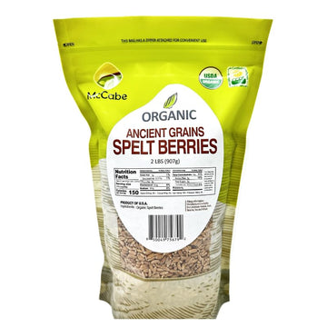 MacCabe Organic Spelt Berries - Whole Wheat Berries - Rich with Fiber & Minerals - USDA and CCOF Certified | Product of USA | 2 