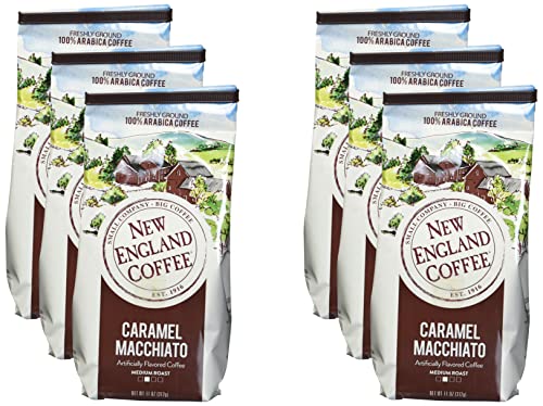 New England Coffee Caramel Macchiato Medium Roast Ground Coffee, 11Oz Bag (Pack Of 6)