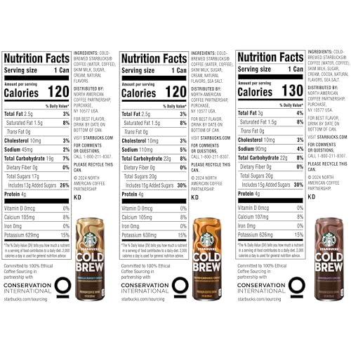 Starbucks Cold Brew Coffee, 3 Flavor Variety Pack, 11 Fl Oz Cans (12 Pack), Premium Coffee Drink, Iced Coffee