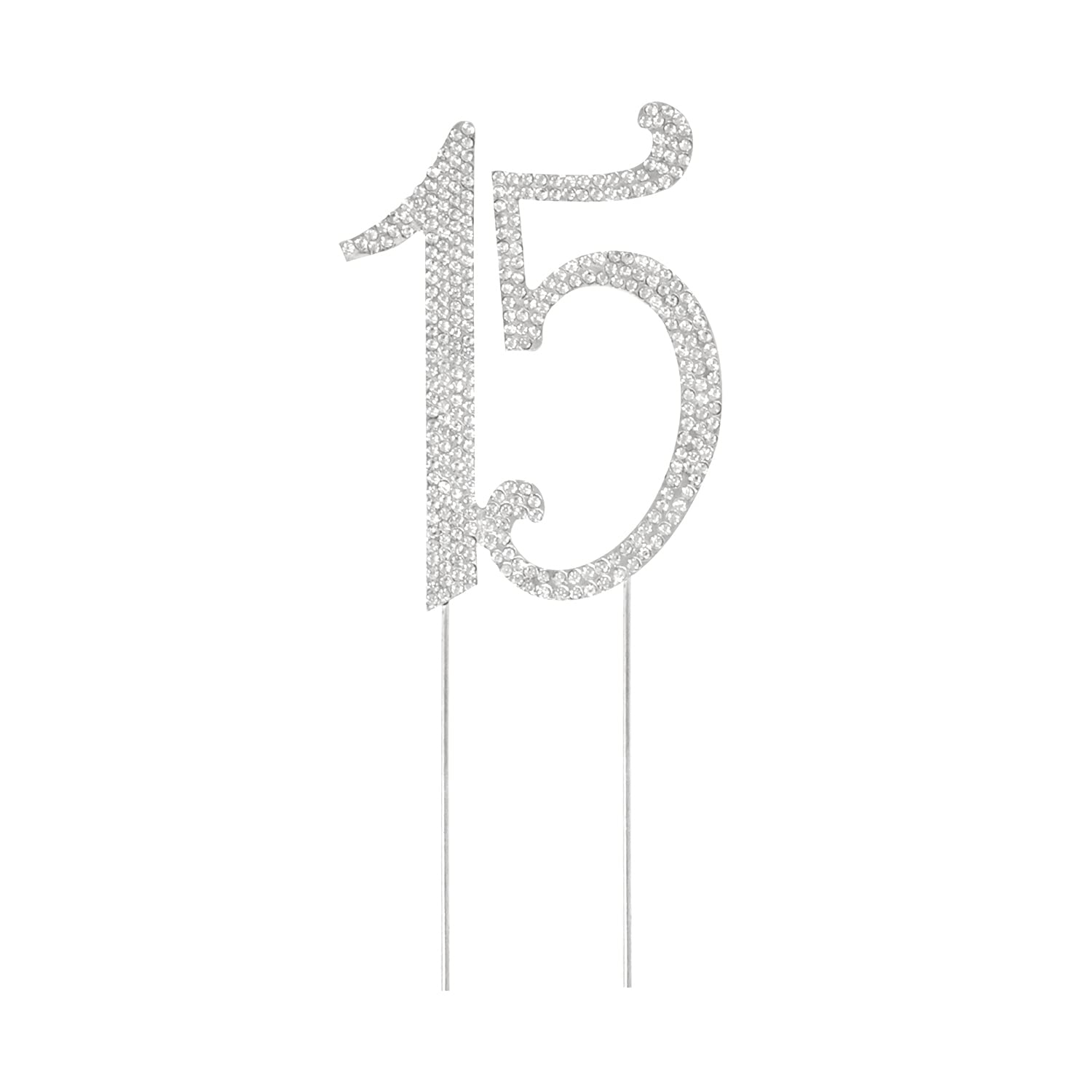 Honbay 15 Birthday Cake Topper Sparkly Bling Alloy Crystal Rhinestones Cake Topper Cake Decoration For 15Th Birthday Or Annivers