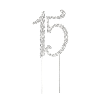 Honbay 15 Birthday Cake Topper Sparkly Bling Alloy Crystal Rhinestones Cake Topper Cake Decoration For 15Th Birthday Or Annivers