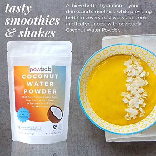 Powbab Coconut Water Powder From 100% Organic Coconut. No Sugar Added. Pure Delicate, Clean Taste. Dehydrated, Not Freeze Dried, Raw, Unsweetened Electrolytes And Real Hydration. Good For Cramps.