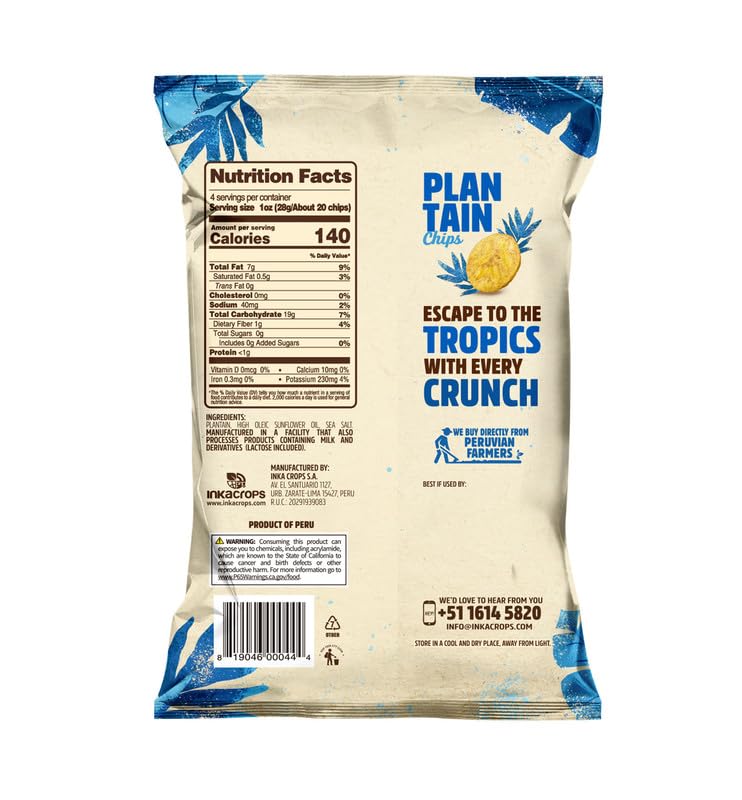 Inka Crops Inka Chips, Seasalt Plantain Chips, 4 Ounce (Pack of 6)