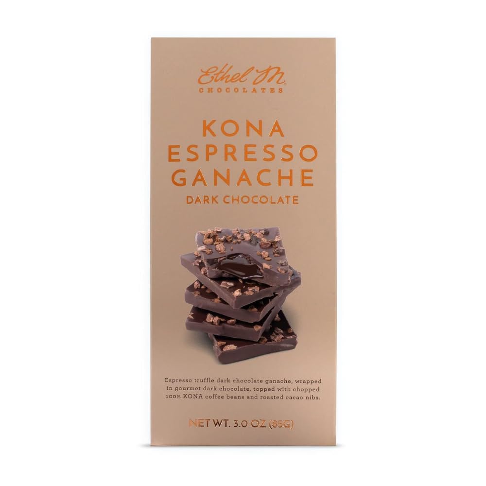 Ethel M Chocolates Handcrafted Gourmet Dark Chocolate Bar With Artisanal 100% Kona Espresso Ganache Topped With Real Coffee Beans (85G)