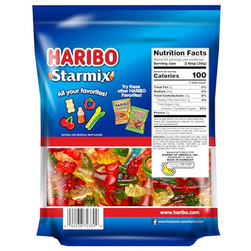 HARIBO Starmix Gummy Candy, 25.6 oz Resealable Party Size Bag, Soft & Chewy Assorted Fruity Flavors, Perfect for Parties and Snacking