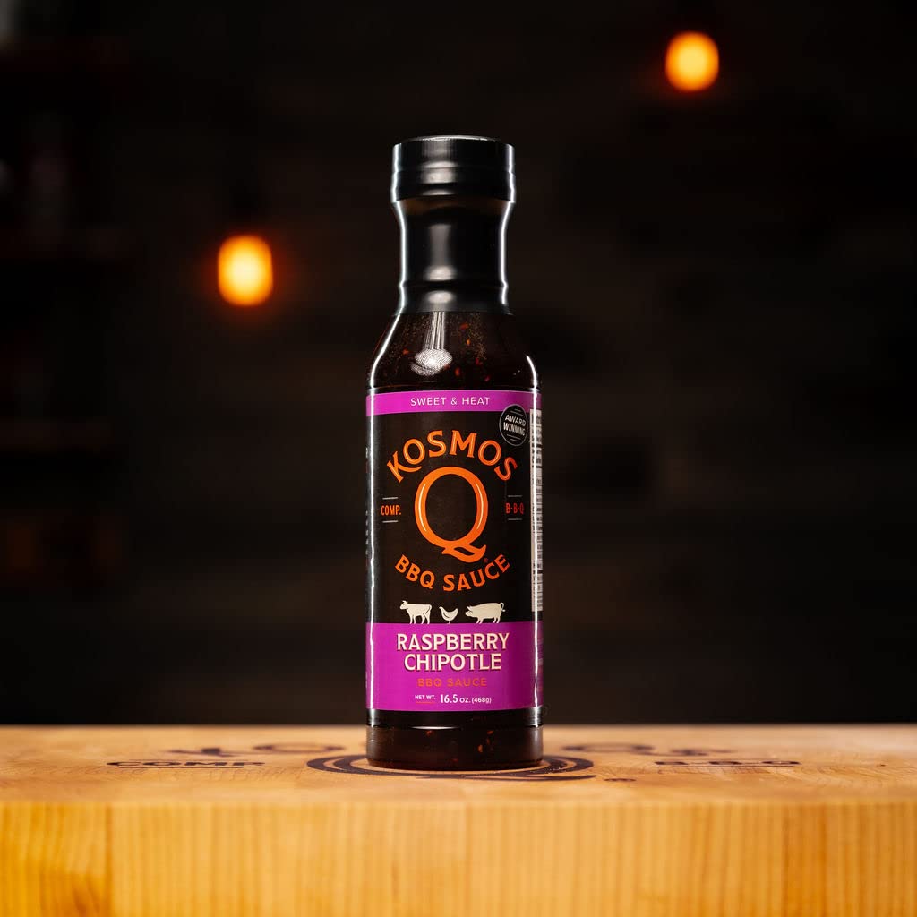 Kosmos Q Raspberry Chipotle BBQ Sauce, Sweet & Spicy BBQ Sauce with Real Raspberries & Chipotle Peppers, Bold Barbecue Sauce for