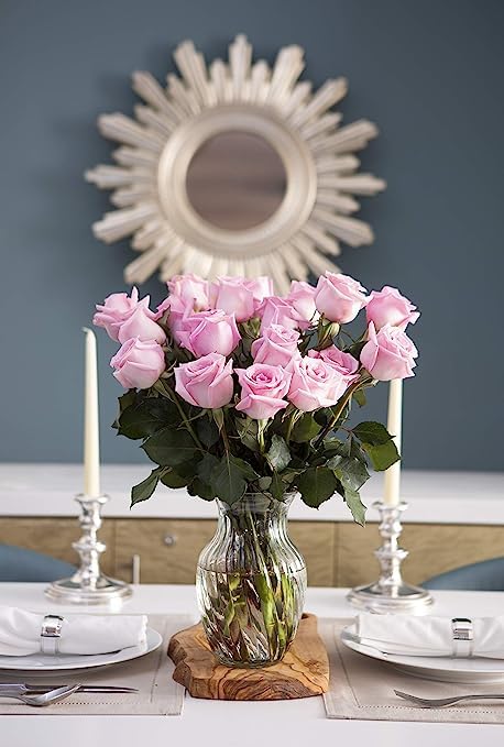 KaBloom 12 Pink Roses in Vase - Fresh Flowers for Birthdays, Sympathy, Anniversaries, Valentine’s Day, Mother’s Day - Model KADF-VD-277-A999-V118