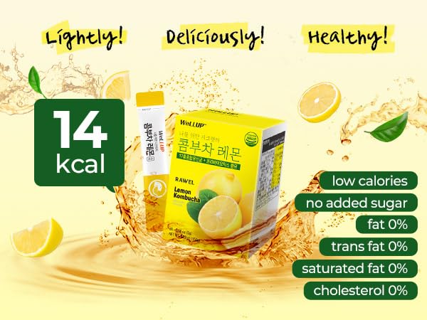 ?30 Sticks l Rawel Kombucha Tea Powdered Drink Mix Probiotics & Prebiotics - Sugar Free and Fat Free (Lemon)