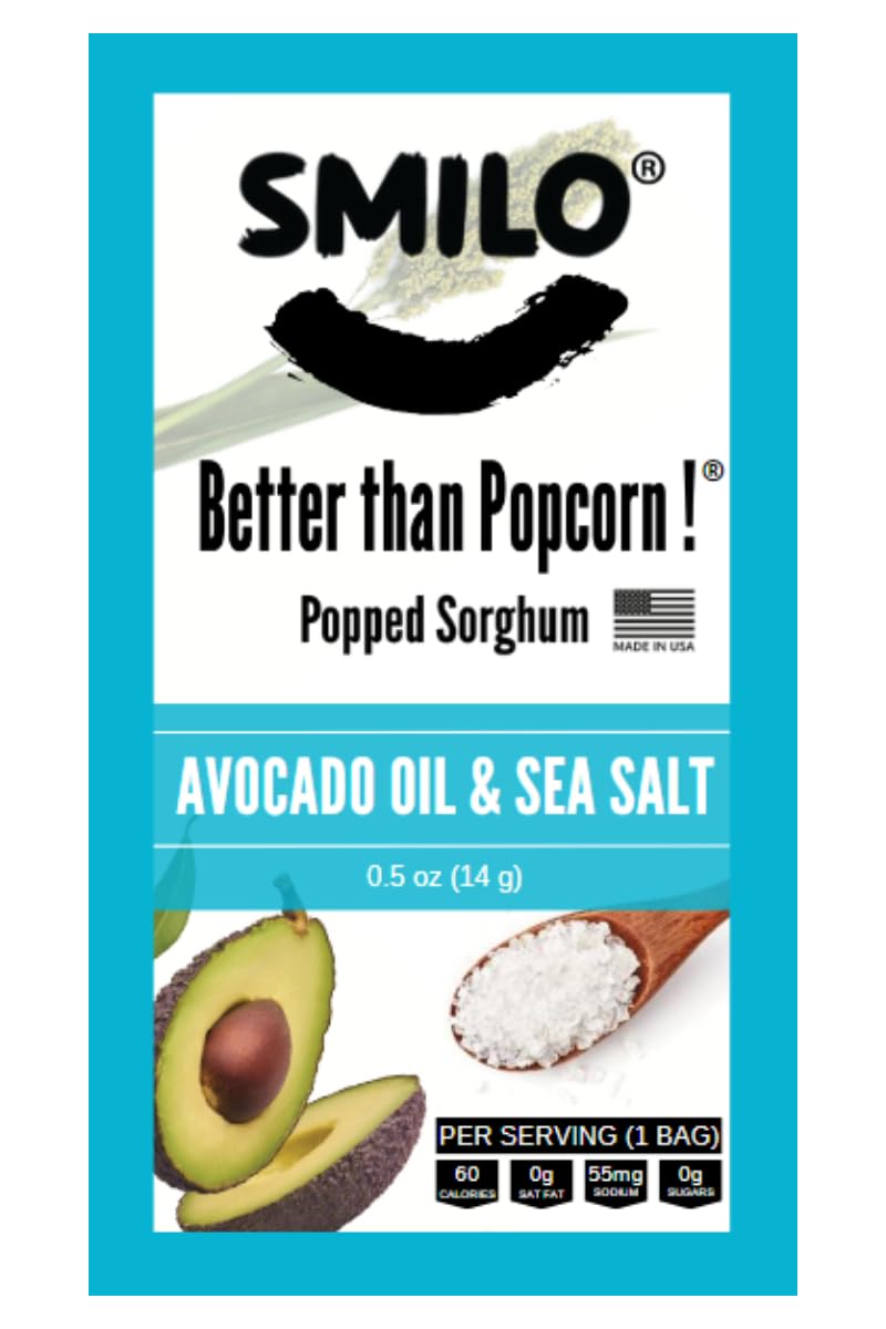 Smilo Better than Popcorn ! Avocado Oil & Sea Salt Popped Sorghum, 36 Pack of 0.5 oz