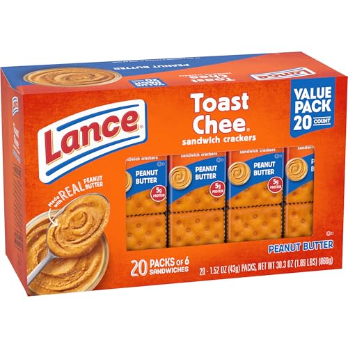 Lance Sandwich Crackers, ToastChee Peanut Butter, 20 Individually Wrapped Packs, 6 Sandwiches Each