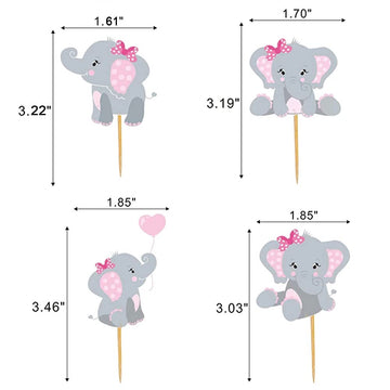 48Pcs Pink Elephant Cupcake Toppers, Double Sided It Is A Girl Elephant Cupcake Picks, Elephant Cake Cupcake Decorations For Ele