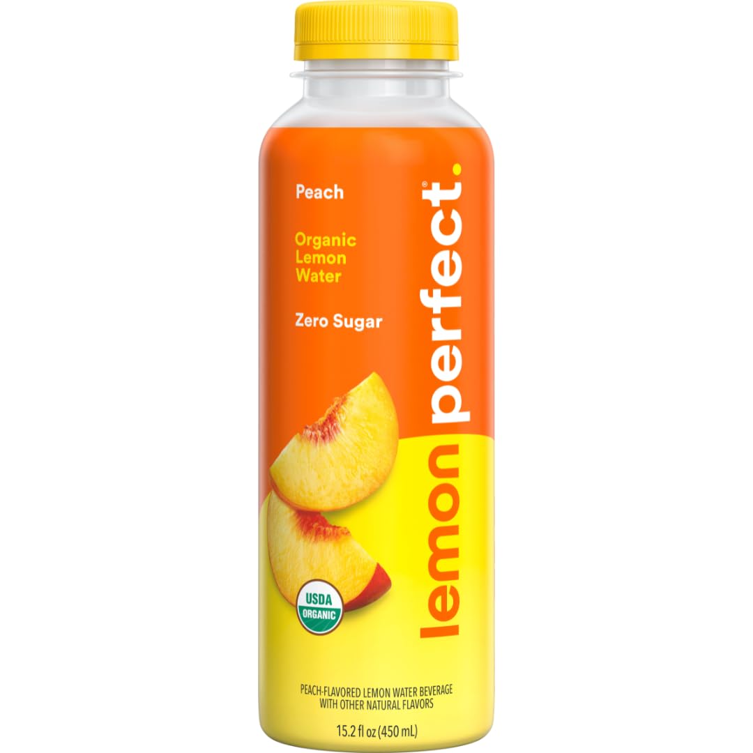 Lemon Perfect Peach, Hydrating Flavored Lemon Water, Zero Sugar, Delicious and Refreshing, Organic, 15.2 fl oz Bottles (1-Pack)