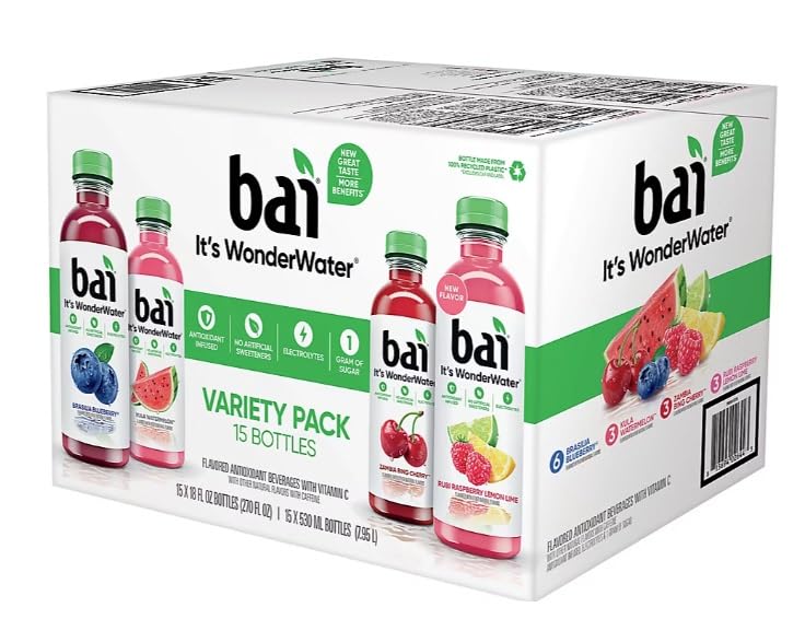 Bai Antioxidant Caostal Beverages With Vitamin C Or E Variety Pack Of 15/18 Fl Ounce Net Wt 270 Fl Ounce