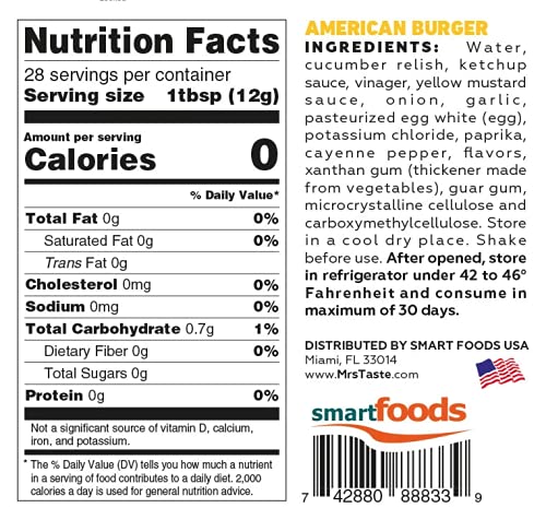 Mrs Taste Sugar Free American Burger, Zero Calories, Zero Sodium, Zero Sugar, High Fiber, Keto Friendly, Paleo Friendly, Condime