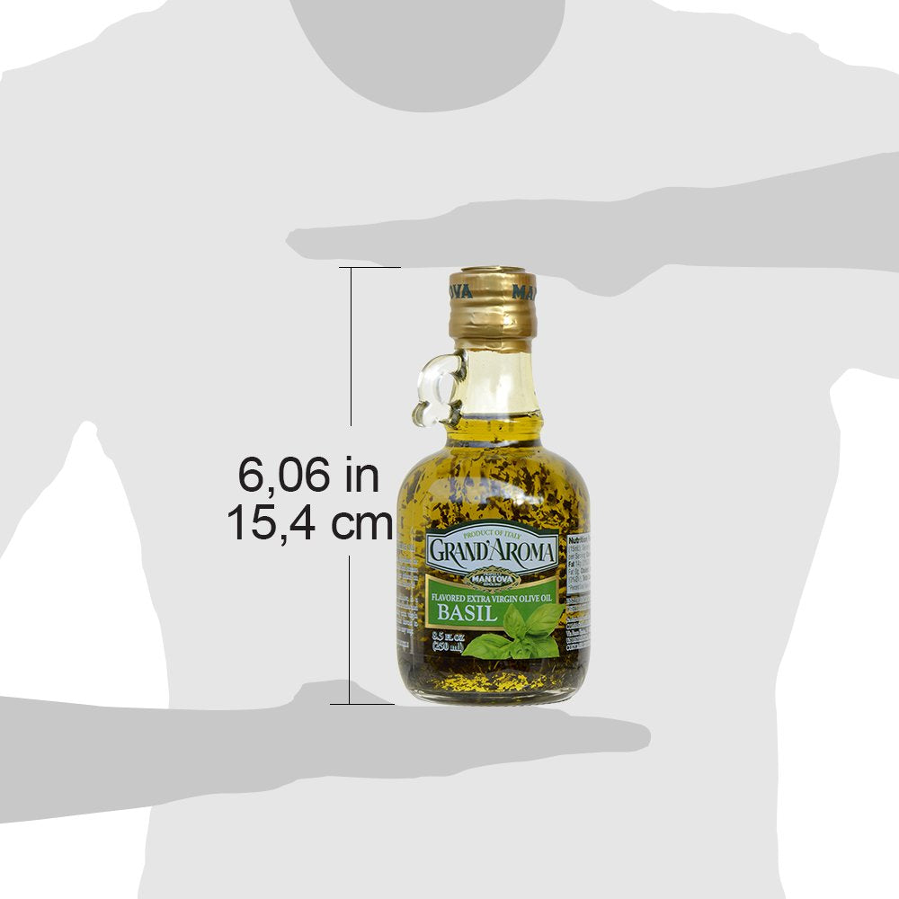 Mantova GrandAroma Basil Flavored Extra Virgin Olive Oil, made in Italy, cold-pressed, 100% natural, heart-healthy cooking oil p