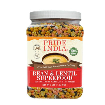Pride Of India - Pack Of 6 - Indian Bean & Lentil Superfood 5 Delicious Panchratna Dal Mix, 3 Lbs Jar