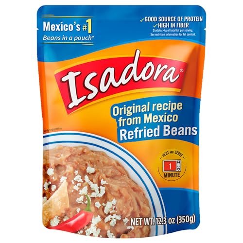 Isadora Original Refried Beans in Pouch (Pack of 14), Delicious Refried Pinto Beans, Microwave Food Premade Meals, Plant Based P