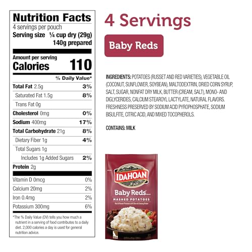 Idahoan, Mashed Potatoes, Baby Reds With Skins And Creamy Butter, 4 Oz