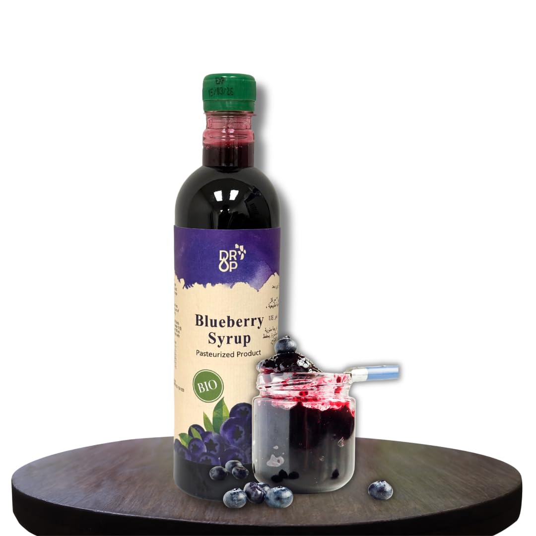 DROP Pure Organic Blueberry Flavor Bio Syrup-16.9oz (500ml), Natural 30% Concentrate Fruit Syrups,Great For Cocktails,Bevarages,