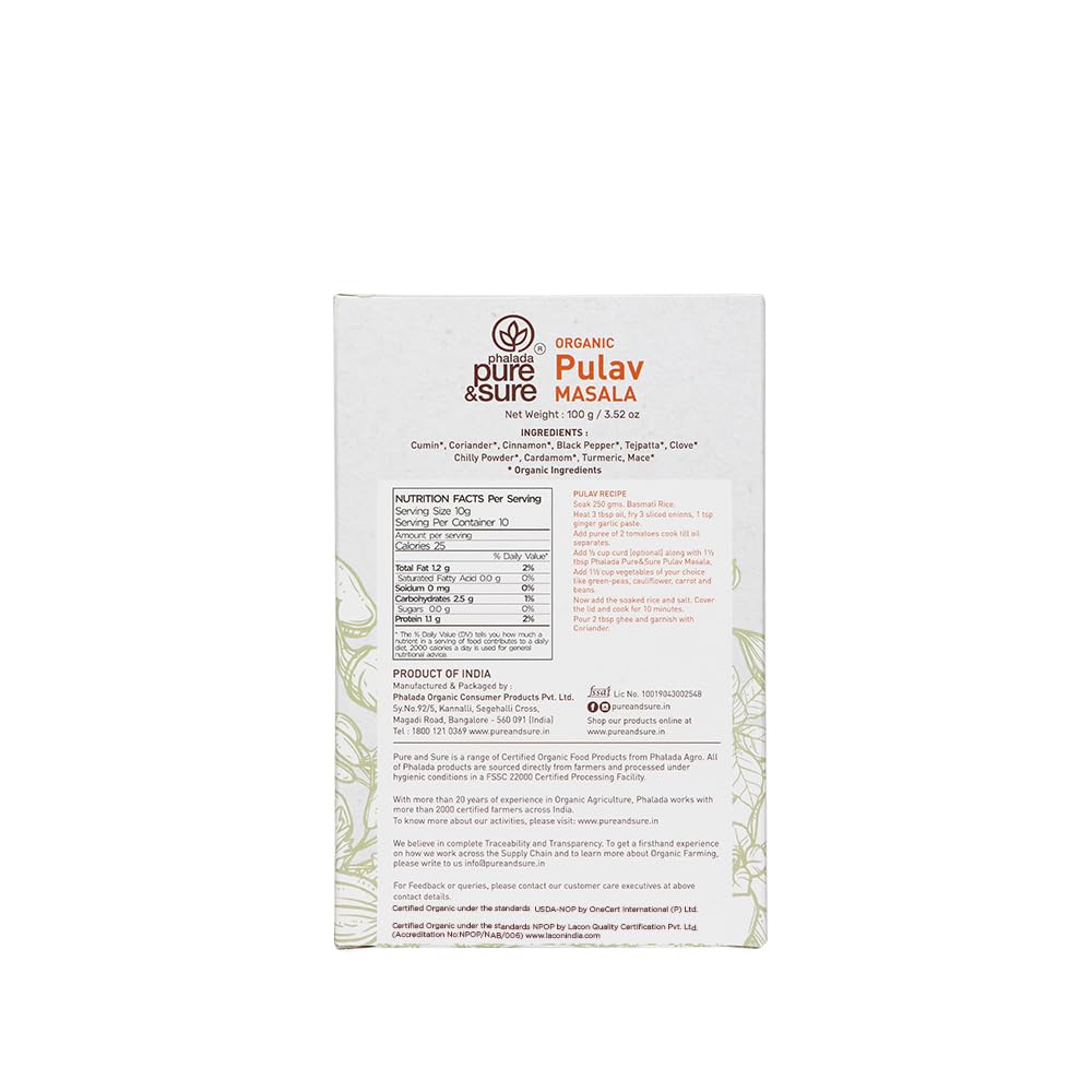 Pure & Sure Organic Pulav Masala Powder | Delicious & Aromatic Pulav Masala Mix | Curry Masala Powder, 100G