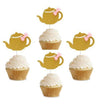 Glitter Gold Tea Party Cupcake Toppers Teapot Cupcake Toppers - 24Pcs