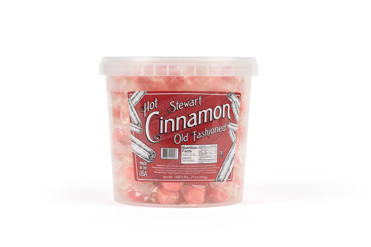 Stewart Old Fashioned Hot Cinnamon Candy Puffs | Red Cinnamon Candies Individually Wrapped Candy | Pure Cane Sugar Candy | Fat-Free, Cholesterol-Free, Gluten-Free | Made In Usa - 27 Oz Tub