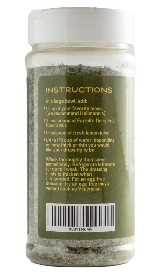 Farrell Specialty Foods Dairy Free Ranch Mix - Vegan, No Sodium, 5.5 oz Jar