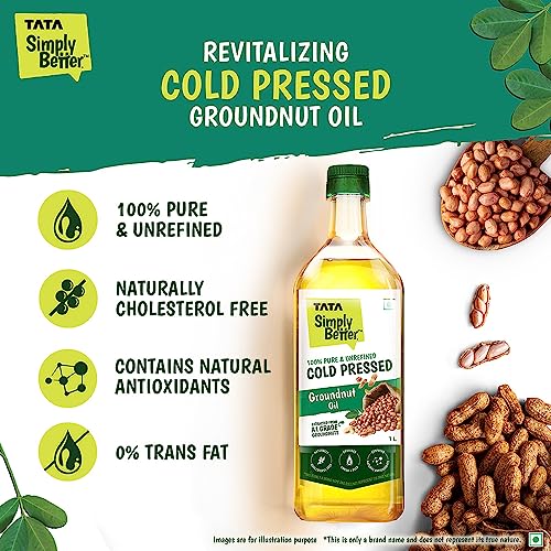 Tata Simply Better Pure And Unrefined Cold Pressed Groundnut (Peanut) Oil, Kolhu/Kacchi Ghani/Mara Chekku/Ganuga, Naturally Chol