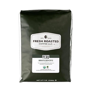 Fresh Roasted Coffee, Unroasted Organic Peru, Fair Trade Kosher, 5 Pound