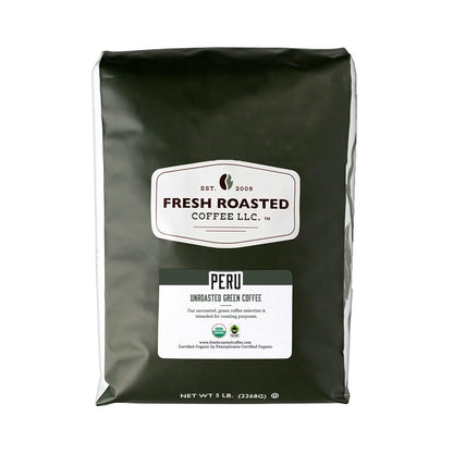 Fresh Roasted Coffee, Unroasted Organic Peru | USDA Organic, 100% Single Origin, Kosher | 5 Pound