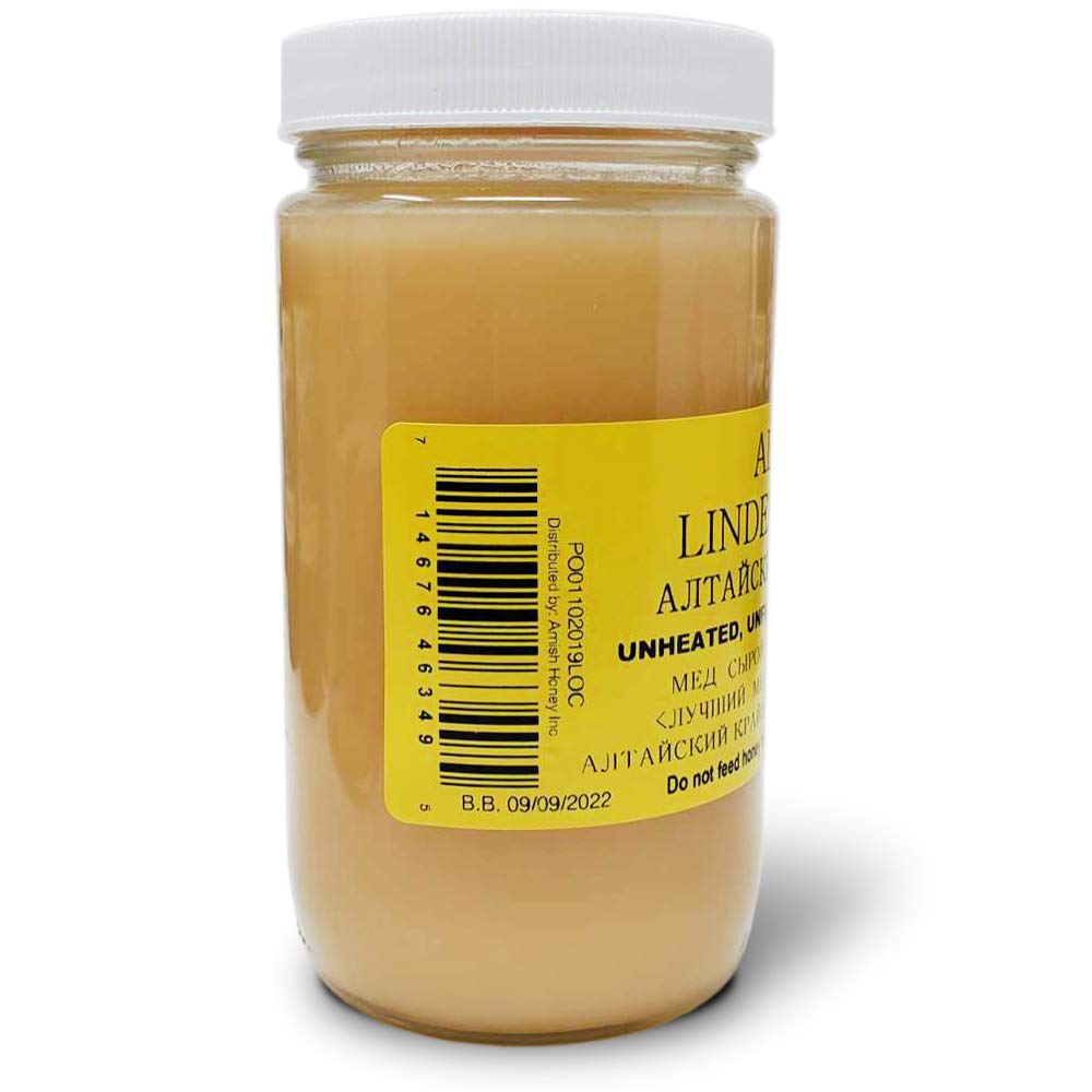 Altay Raw Linden Honey - 100% Pure, Unfiltered, Unpasteurized, Ethically Sourced - Glass Jar, 454g / 16oz