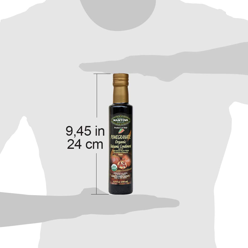Mantova Organic Pomegranate Balsamic Vinegar, 8.5 Fl Oz, Ideal for Salad Dressing, Pasta, Ice Cream, and Cocktails