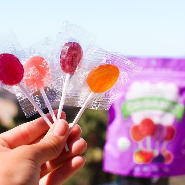 Lovely Candy Co. Organic Lollipops, Individually Wrapped, 7Oz (6-Pack) | Vegan, Gluten-Free, Non-Gmo, No Artificial Colors Or Flavors | Mango, Strawberry, Grape & Pomegranate